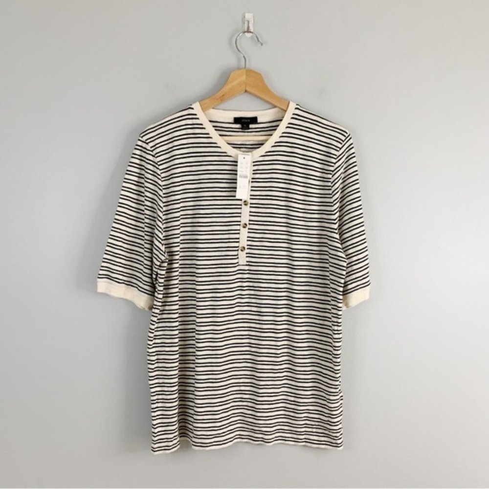 J. Crew Slub Cotton Henley T-Shirt Stripe NWT New Short Sleeve Top Shirt XL